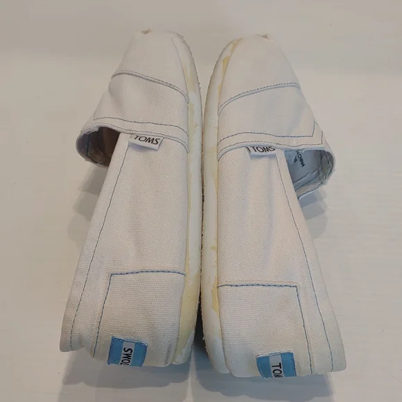 Toms Women's White With Blue Contrast Stitching Classic Alpargata Loafer Flats - Picture 8 of 12